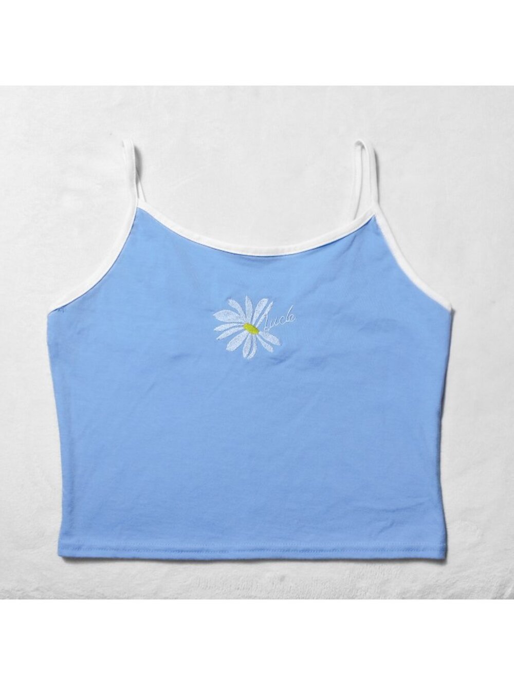 Spencer's BodyRage 90s Y2K Cropped Cami Tank Baby Blue White Daisy F*ck Size S